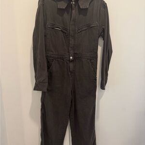 Zara Black Jumpsuit with Front Zipper and Shirt Collar